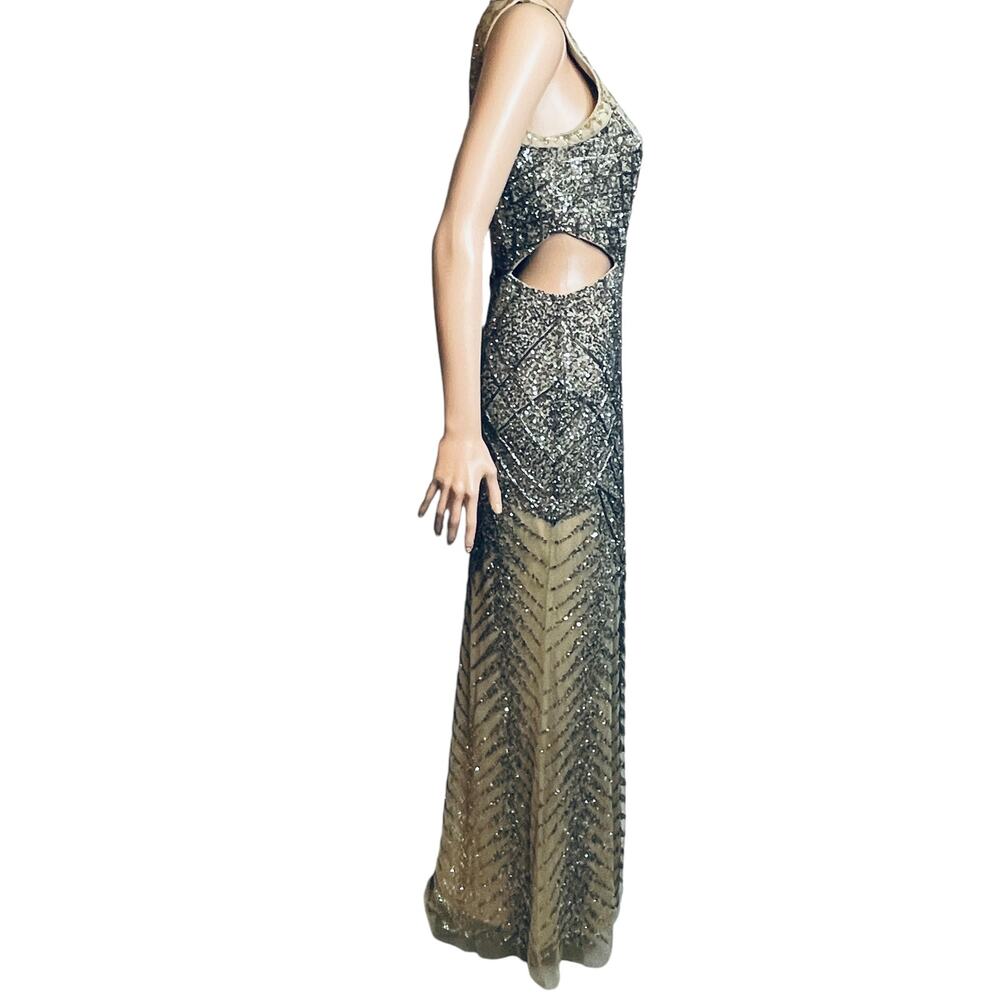 Venus Nude Black Sequin Formal Cut Out Side Sleeveless Evening Dress Gown 4 - Picture 4 of 14